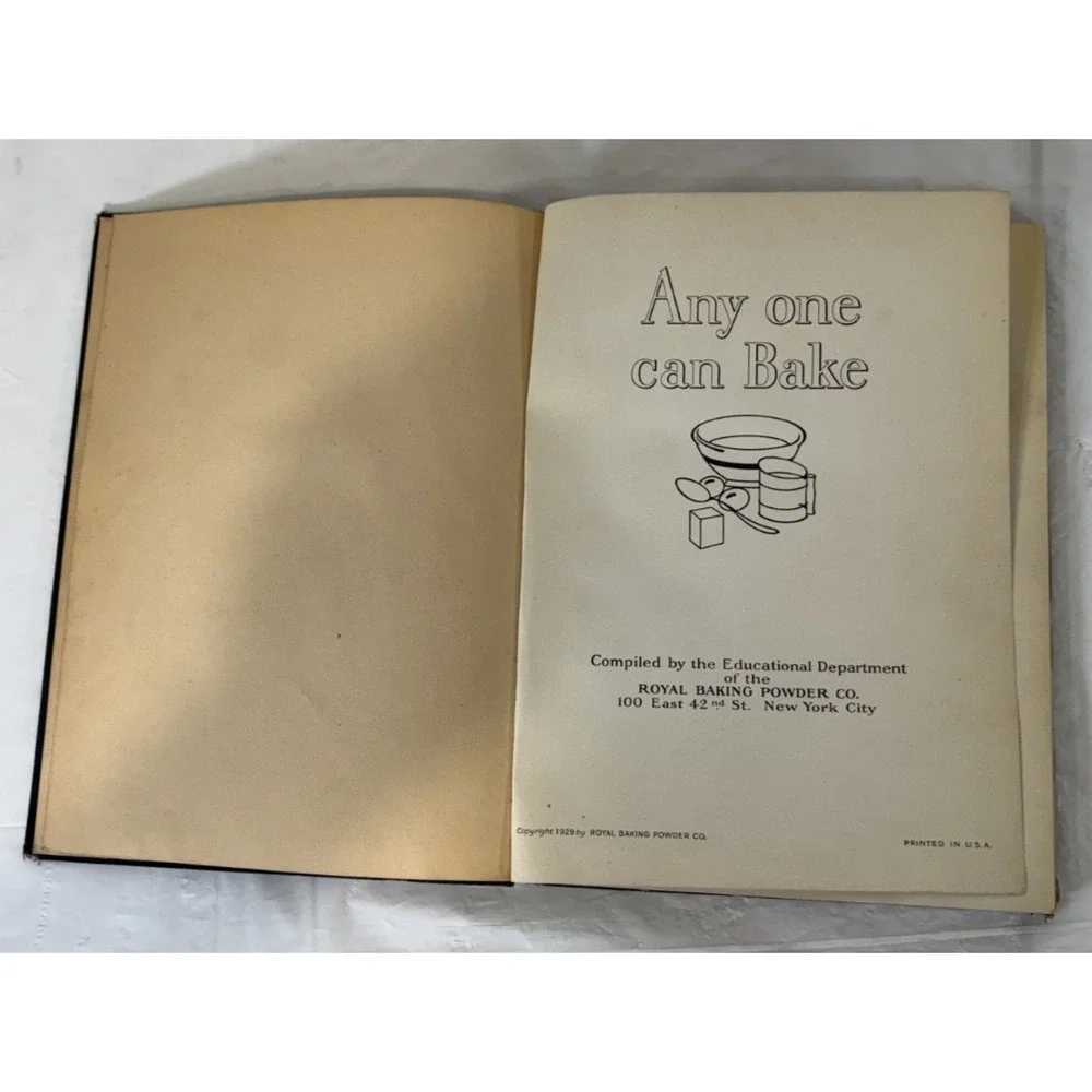 Vintage Anyone Can Bake 1929 Hardcover Cookbook By Royal Baking Powder Co